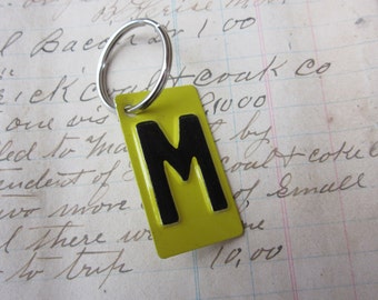 Vintage Metal Letter M Sign Name Initial M Keychain Letter Tag Industrial Sign Black & Yellow Metal Sign Key Chain Fob vtg Upcycled Key Tag