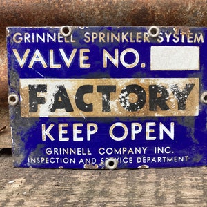 Vintage Fire Department Sign Grinnell Sprinkler System Sign Porcelain Enamel  Sign 5x7 Inches Antique Fireman’s