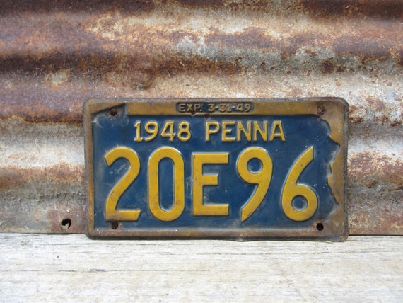 Vintage Metal License Plate Antique PA Pennsylvania 1948 Blue | Etsy