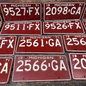 Choice of Michigan License Plate Vintage Metal 1971 Red & White 1970s Era Car Truck Auto vtg Old License Plate Tag