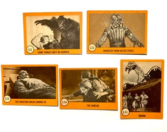 Choice of Horror Movie Cards Nu-Cards Series 2 Orange Border 1961 Vintage Authentic Monster Trading Card Number 131, 132, 133, 134, 135