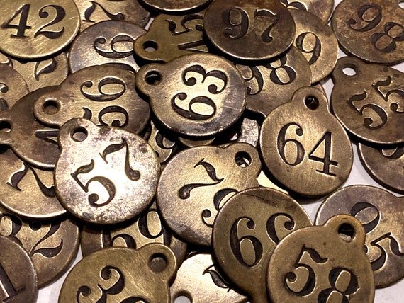 Vintage Number Tags Choice of Numbers Brass Antique Numbered Tags