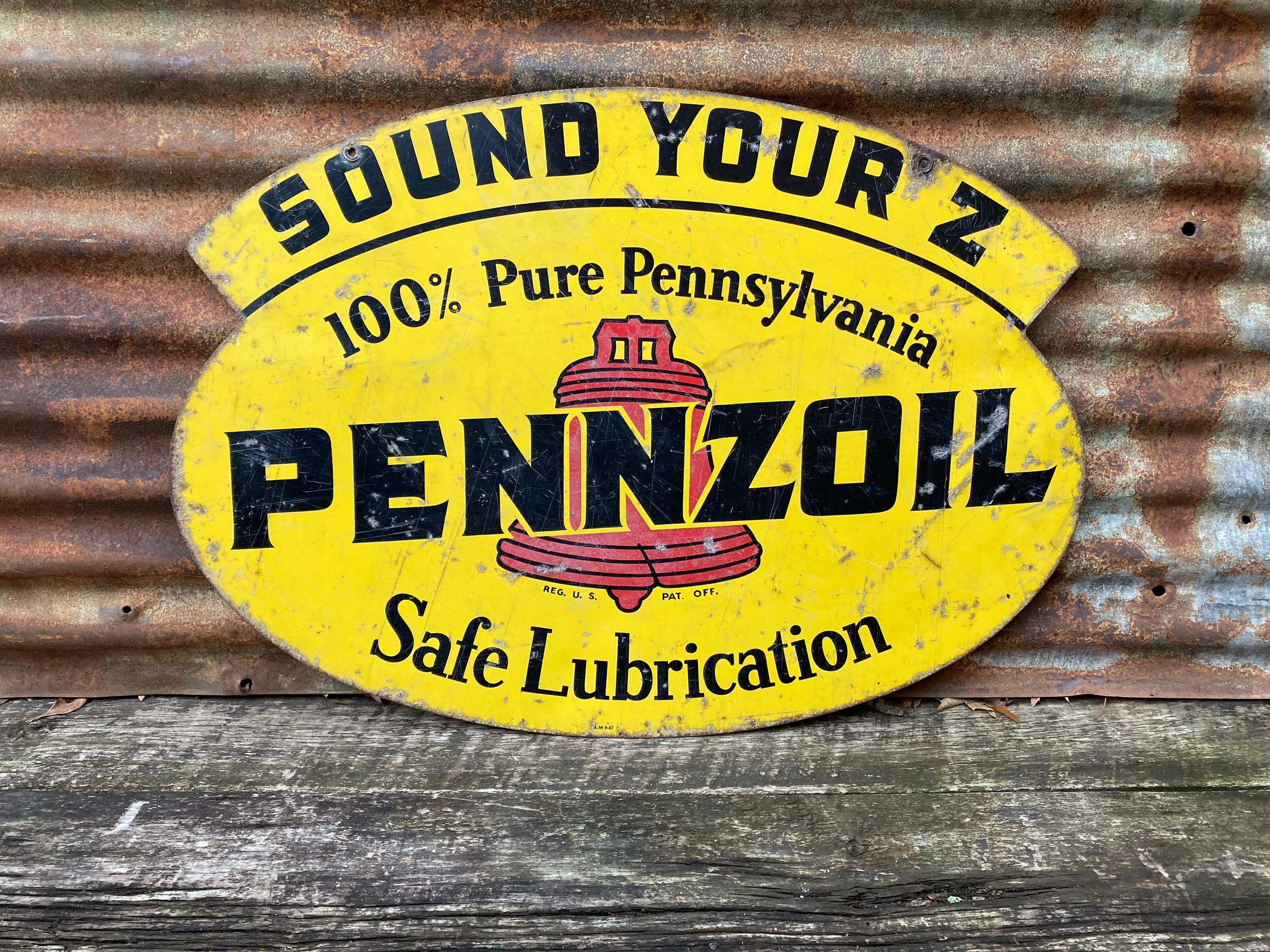Original Vintage Pennzoil Sign Double Sided Metal Sign Lubricants