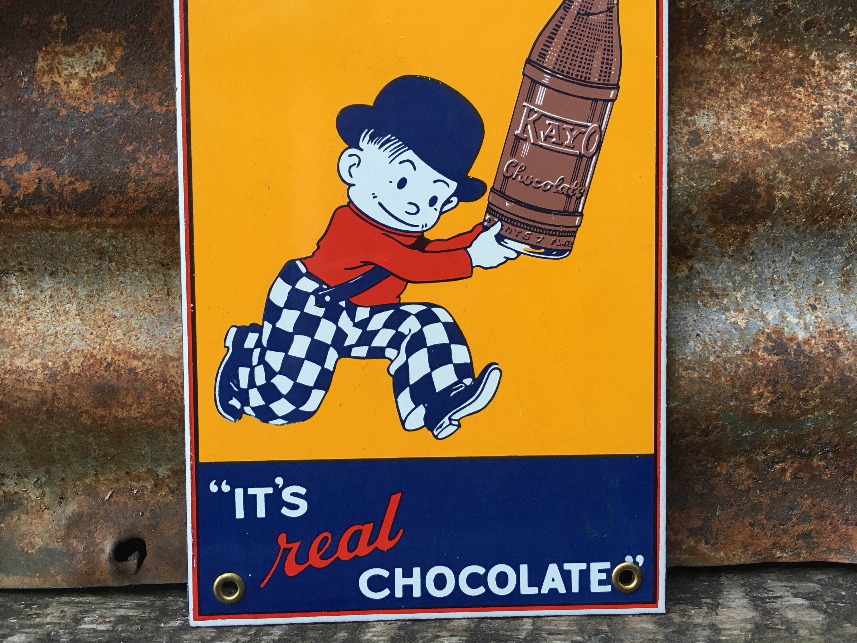Vintage Kayo Chocolate Milk Porcelain Sign 1990s Era Reproduction