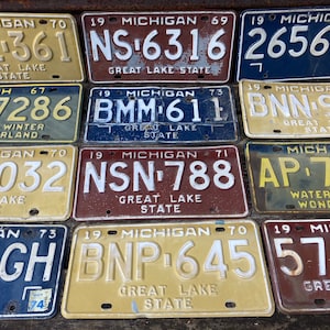 Choice of License Plate Michigan License Plate Vintage 1970, 1969, 1973, 1967, 1971, 1965, 1974, D