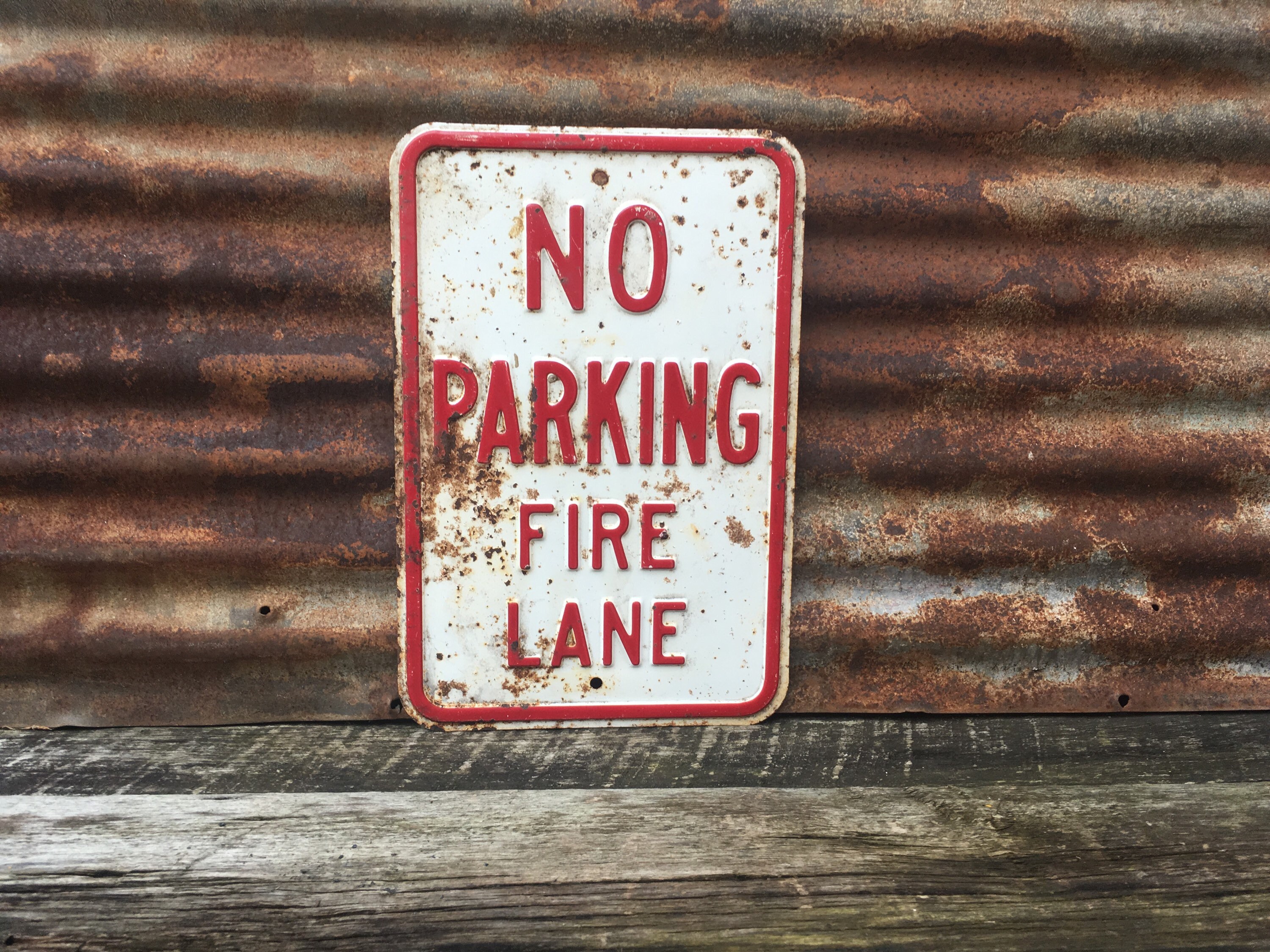 Original 1950s Era Sign No Parking Fire Lane Vintage Metal Street