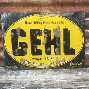 Original Vintage Metal Sign Feed Gehl Forage Boxes Harvester Blowers Wisconsin Sign Feed Store Farm Farming Cow Cattle Antique 14 x 20 Inch