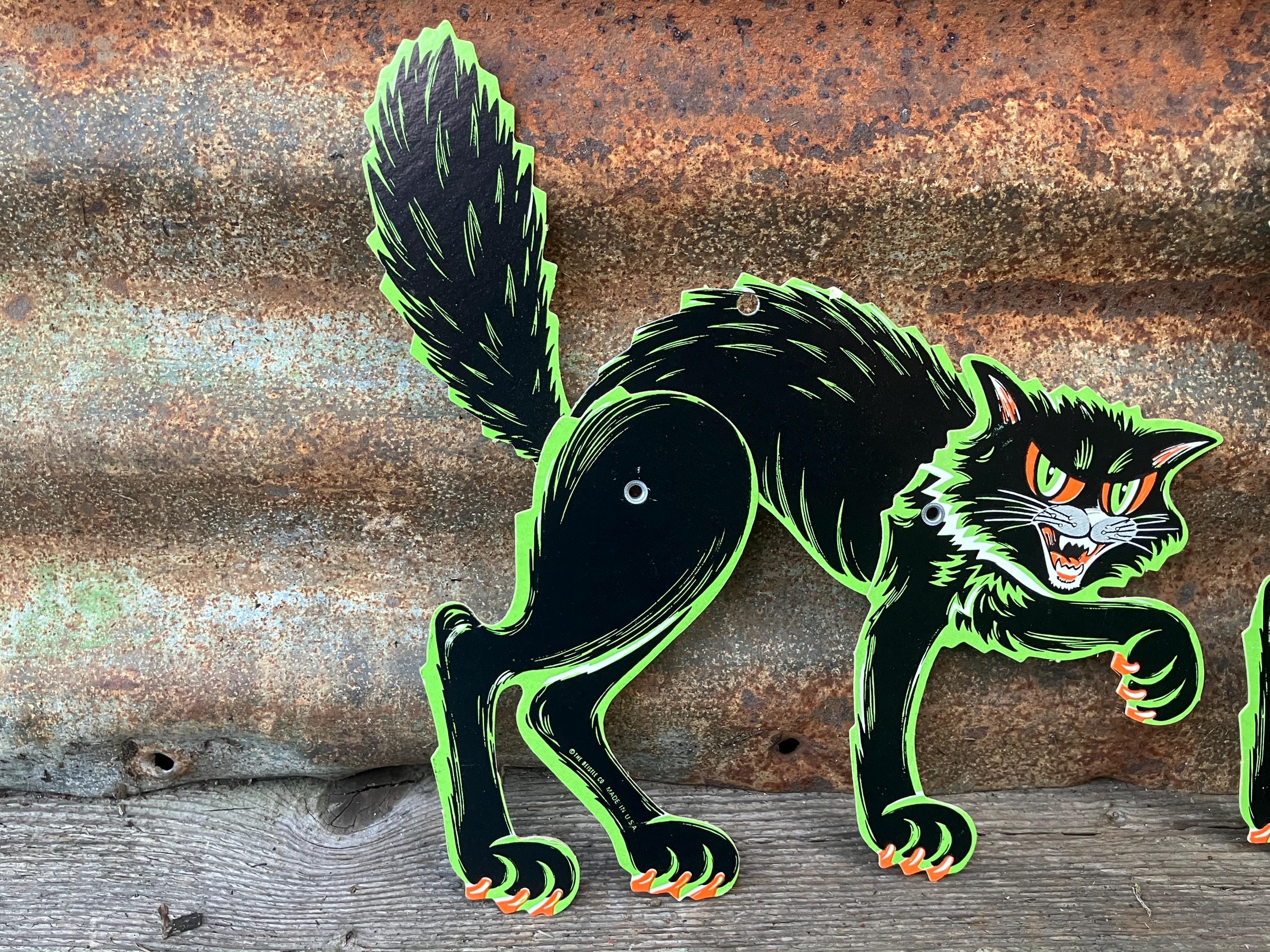 2 Original Vintage Halloween Black Cats Jointed Die Cut Cardboard