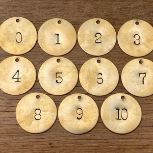 Choice Of Number Tags 0, 1, 2, 3, 4, 5, 6, 7, 8, 9, 10 Tags Brass Luggage Tags Cattle Tags Numbered Furniture Tags Cow Tag 2 Inch