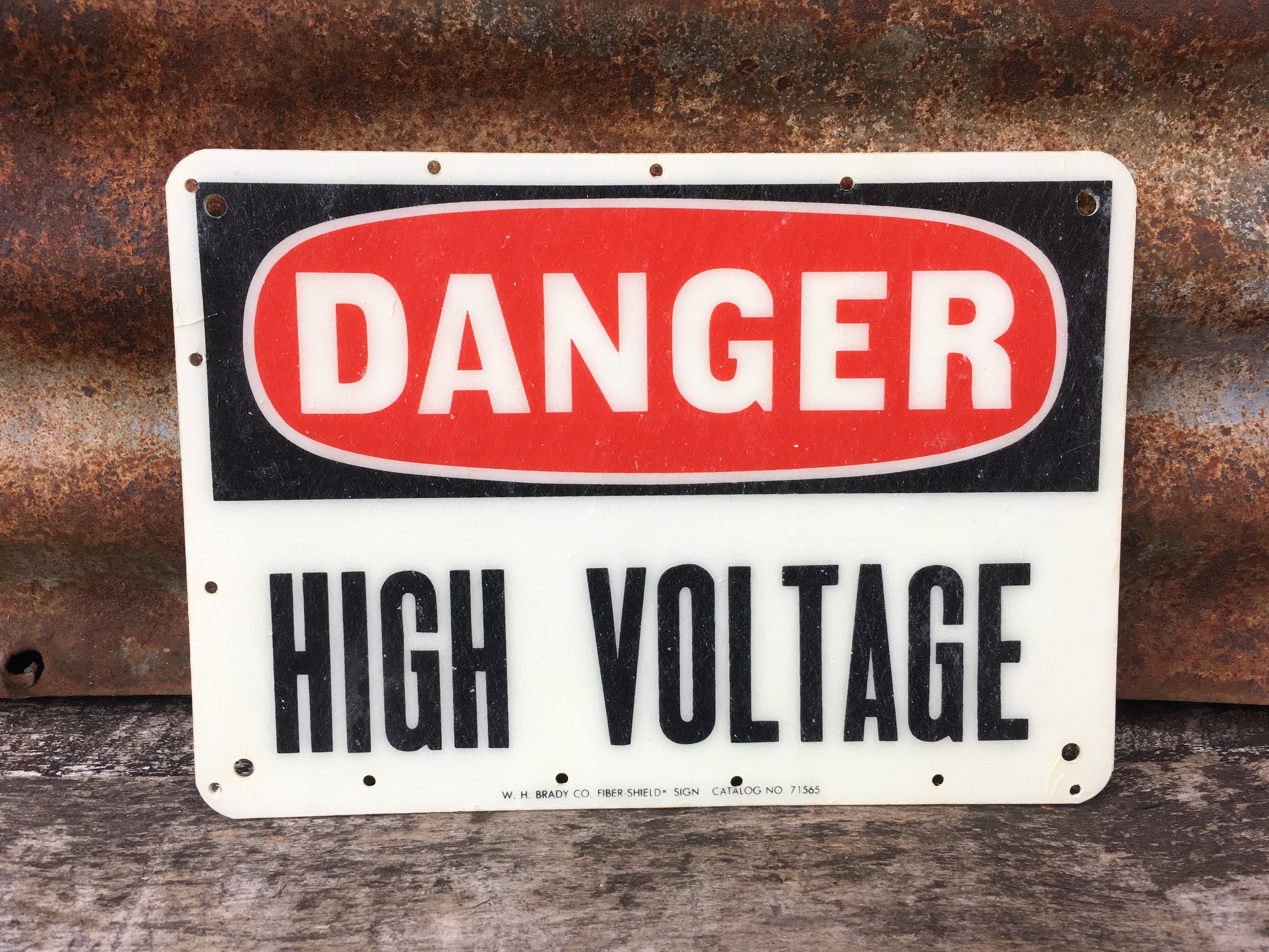 Authentic Industrial Sign Danger High Voltage Fiberglass 7x10