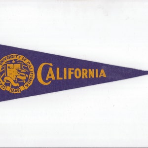 Vintage College Pennant CALIFORNIA University 10 Inch vtg SMALL MINI Felt School Pennant Flag 1940s-1960s Dorm Sports Decor Man Cave