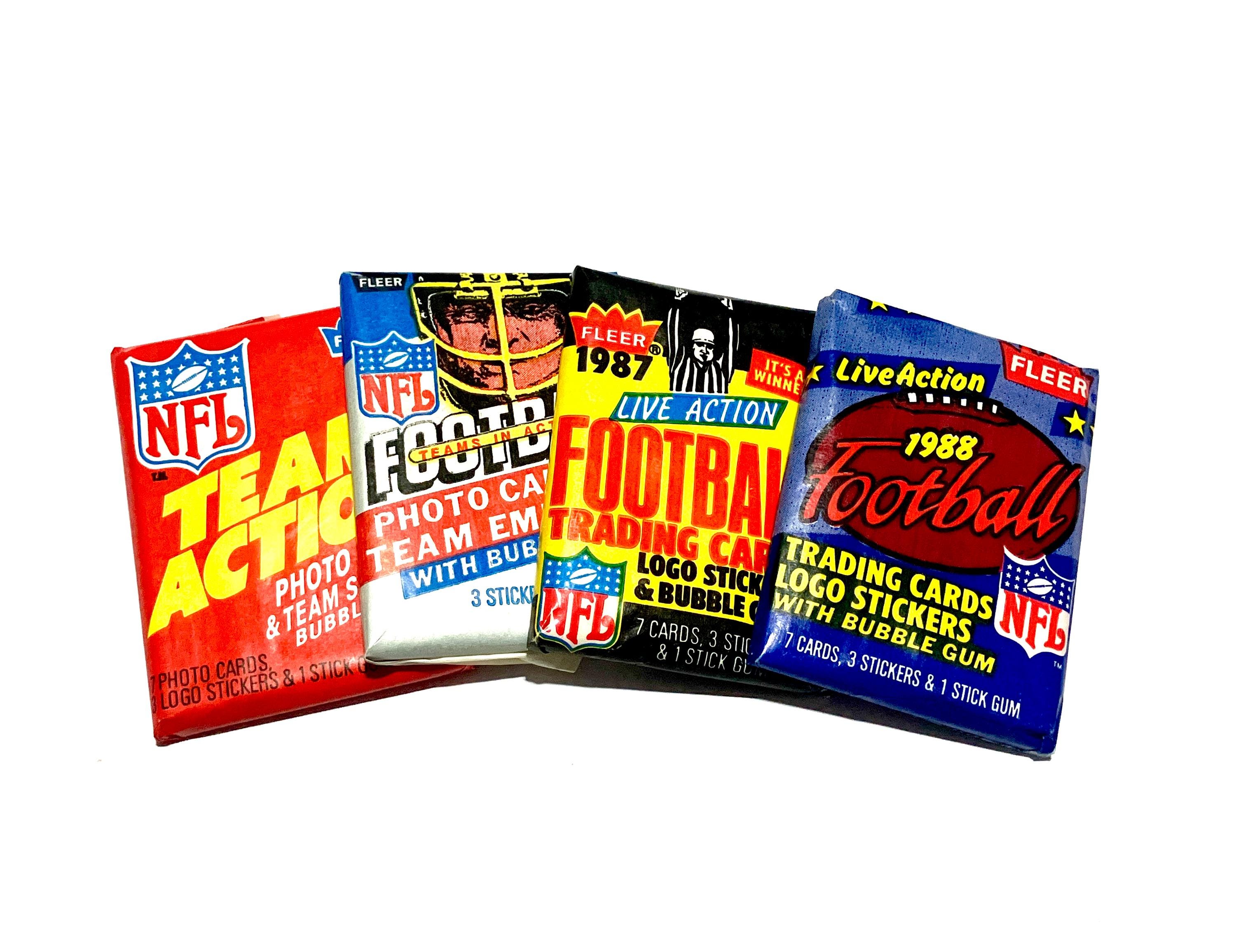 rare football cards from the 80s Authentic Vintage 1980s Fleer Football Cards Unopened Sealed 1980s NFL  Teams in Action Cards Bubble Gum Trading Cards 1983, 1984, 1987, 1988