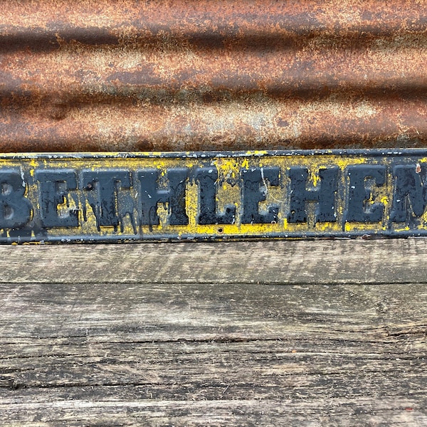 Original Antique Plaque Sign Bethlehem Oilwell Pump Jack Oil Rig Gas & Oil Drilling Oil Well Sign industrial machine 5x28 Yellow Paint