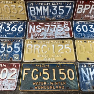 Choice of License Plate Michigan License Plate Vintage 1970, 1973, 1971, 1972, 1969, 1974, 1967 D