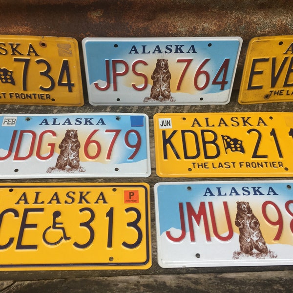 Choice of Alaska License Plate Farm Vintage License Plate Number Tag The Last Frontier Black & Yellow or Bear Plate Metal Lot C