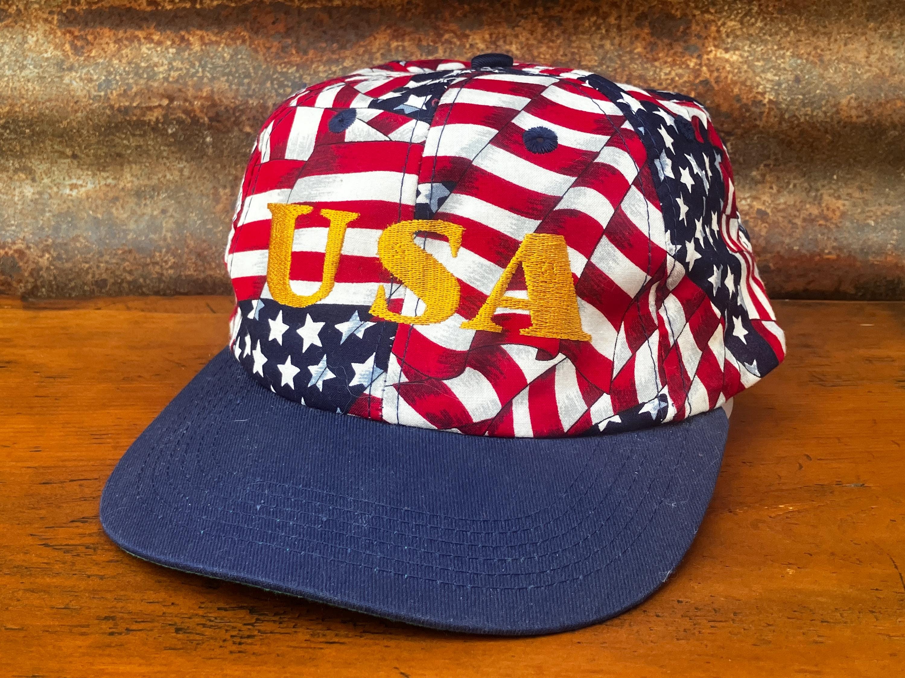 Vintage USA Baseball Hat Red White & Blue Flag Hat Advertising Cap
