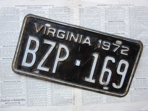 Vintage Virginia License Plate 1972 Plate Tag Black White Etsy