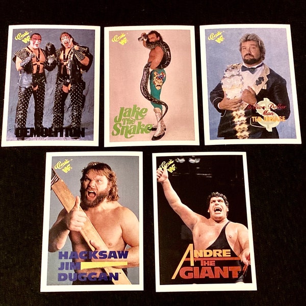 Choice of Wrestling Card Demolition, Jake the Snake, Million Dollar Man, Hacksaw Jim Duggan, Andre Giant 1990 Classic Cards Vintage WWF WWE