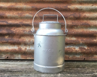 Original Vintage Metal Can Milk Can NYCS New York Central Railroad RR Train Dairy Can Antique Farm Rustic Decor Industrial Painted Silver