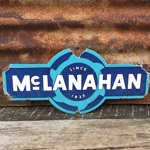Vintage porcelain sign McLanahan Industrial Sign Company 1900s era metal sign  Blue and White  8 1/2 x 18 inches Old