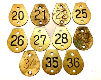 Choice Number Tag 20, 21, 22, 25, 26, 27, 28, 29, 34, 35, 36 Cattle Tag Vintage Brass Tag Livestock ID Tag Keychain Fob Number Key Fob A