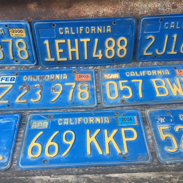 Choice of California License Plate Original Old 1980s 1990s Era Blue and Yellow Vintage License Plate Number Tag Metal X