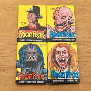 Choice Vintage Horror Movie Cards Topps 1988 Fright Flicks Pack Cards Wax Pack Nightmare on Elm Street, Predator, Pumpkinhead, Fright Night