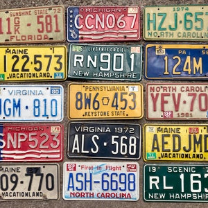 Choice of Vintage License Plate Pennsylvania, North Carolina, Florida, Michigan, Virginia, New Hampshire, Maine, Old Metal License Plates M1