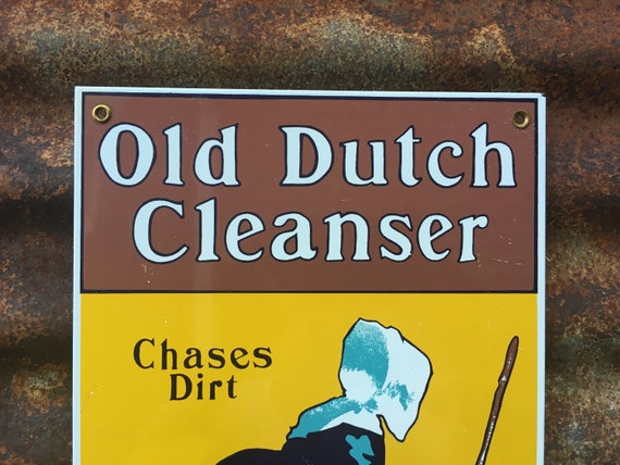 Vintage Old Dutch Cleanser Porcelain Sign Enamel Over Metal
