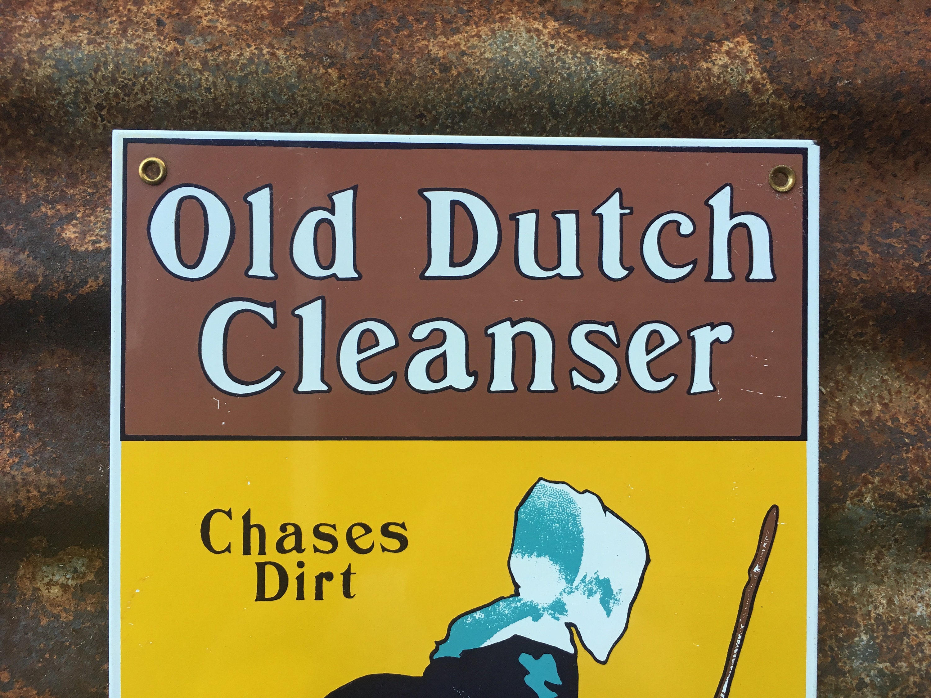 Vintage Old Dutch Cleanser Porcelain Sign Enamel Over Metal