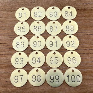 Choice of Tag Number 81, 82, 83, 84, 85, 86, 87, 88, 89, 90, 91, 92, 93, 94, 95, 96, 97, 98, 99, 100 Vintage Metal Keychain Fob 1 1/2 Inch