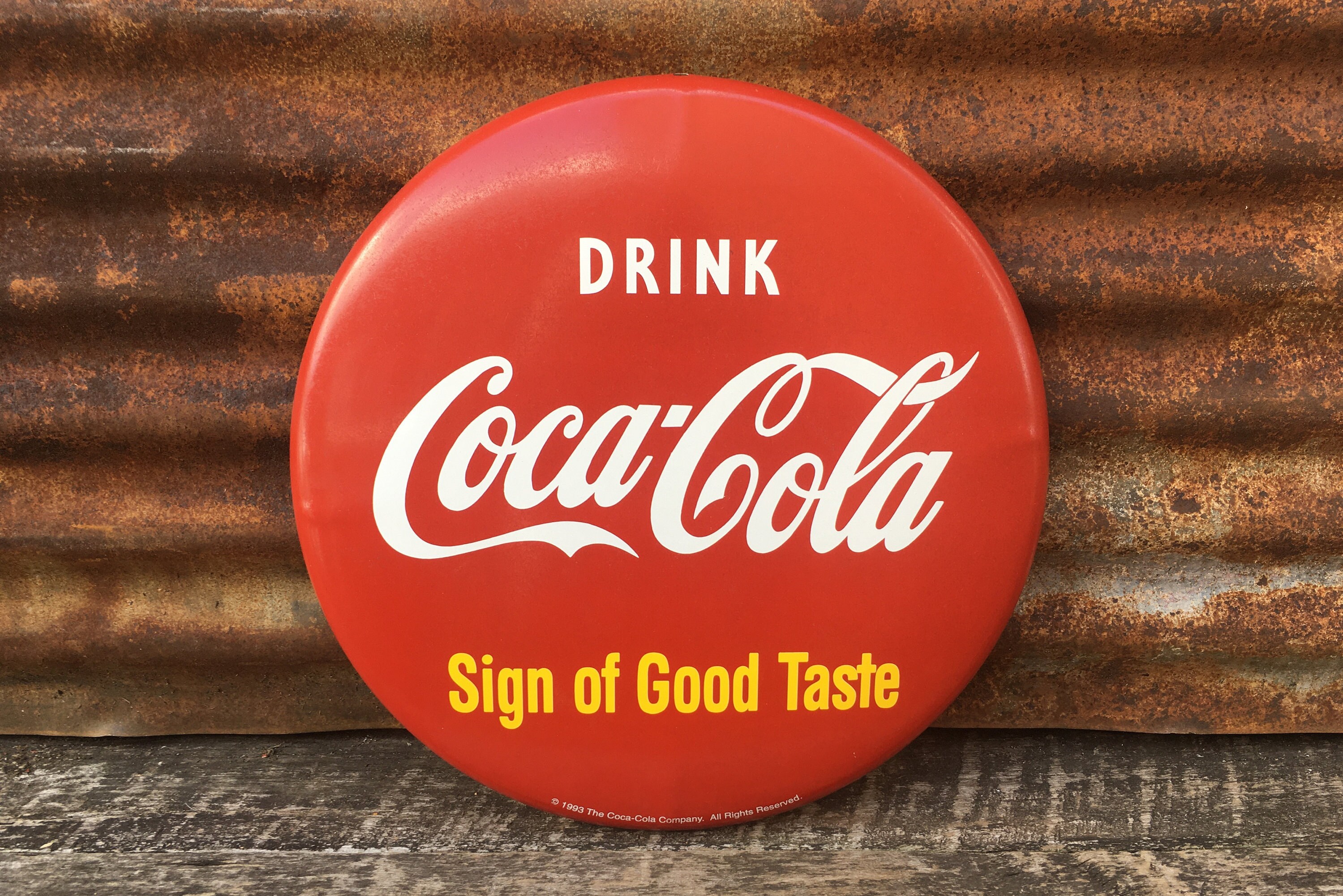 Vintage Coca Cola Button Sign 16 Inch 1993 Metal Coke Bottle Etsy