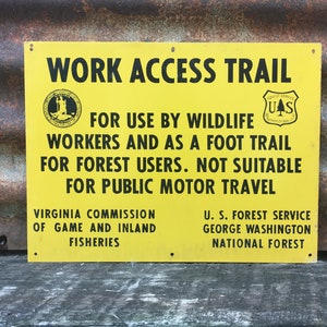 Original Vintage Metal Sign National Forest Land U.S. Forest Service Forest Virginia Fish Game Commission Inland Fisheries Access Trail