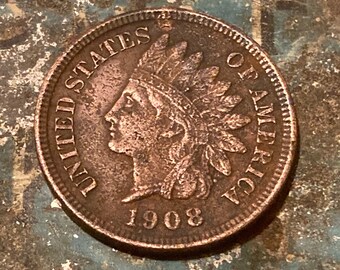 1908 Indian Head Penny Small Cent From Antique Coin Collection Numismatic Sharp Looking Coin Weak Liberty Own a Piece of American History