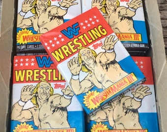 Vintage WWF Cards Wrestling 1 Pack Of Cards Topps 1987 Unopened Pack of Cards 80s Wax Pack Hulk Hogan World Wrestling Federation 1980s