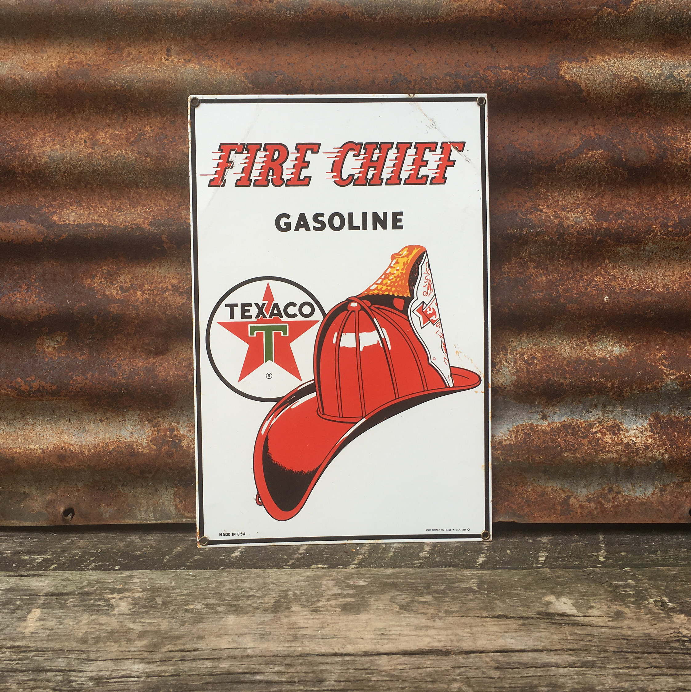 Porcelain Sign Vintage 1980s Era Texaco Fire Chief Gas Sign