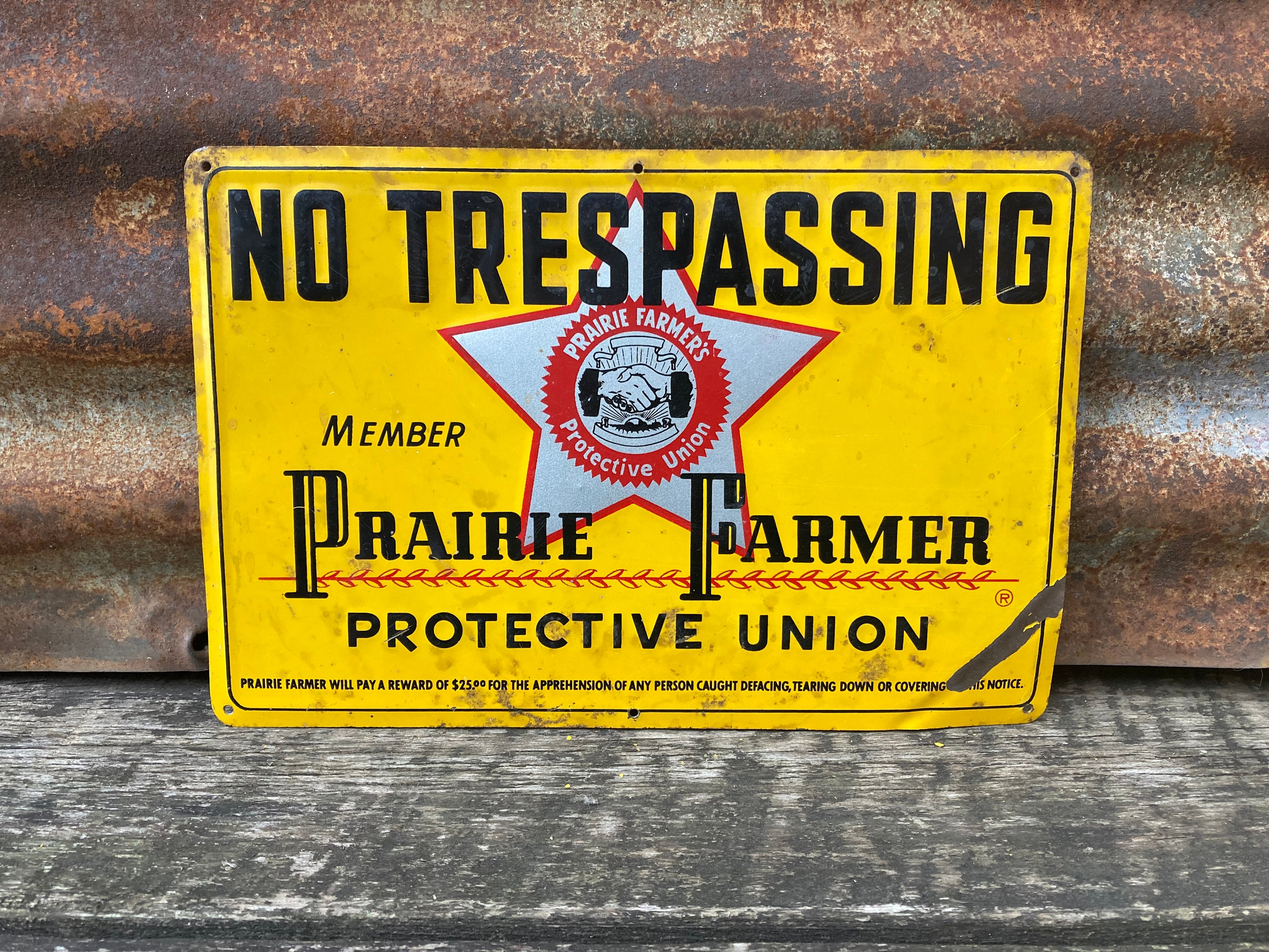 Original Vintage Metal Sign No Trespassing Prairie Farmer Union