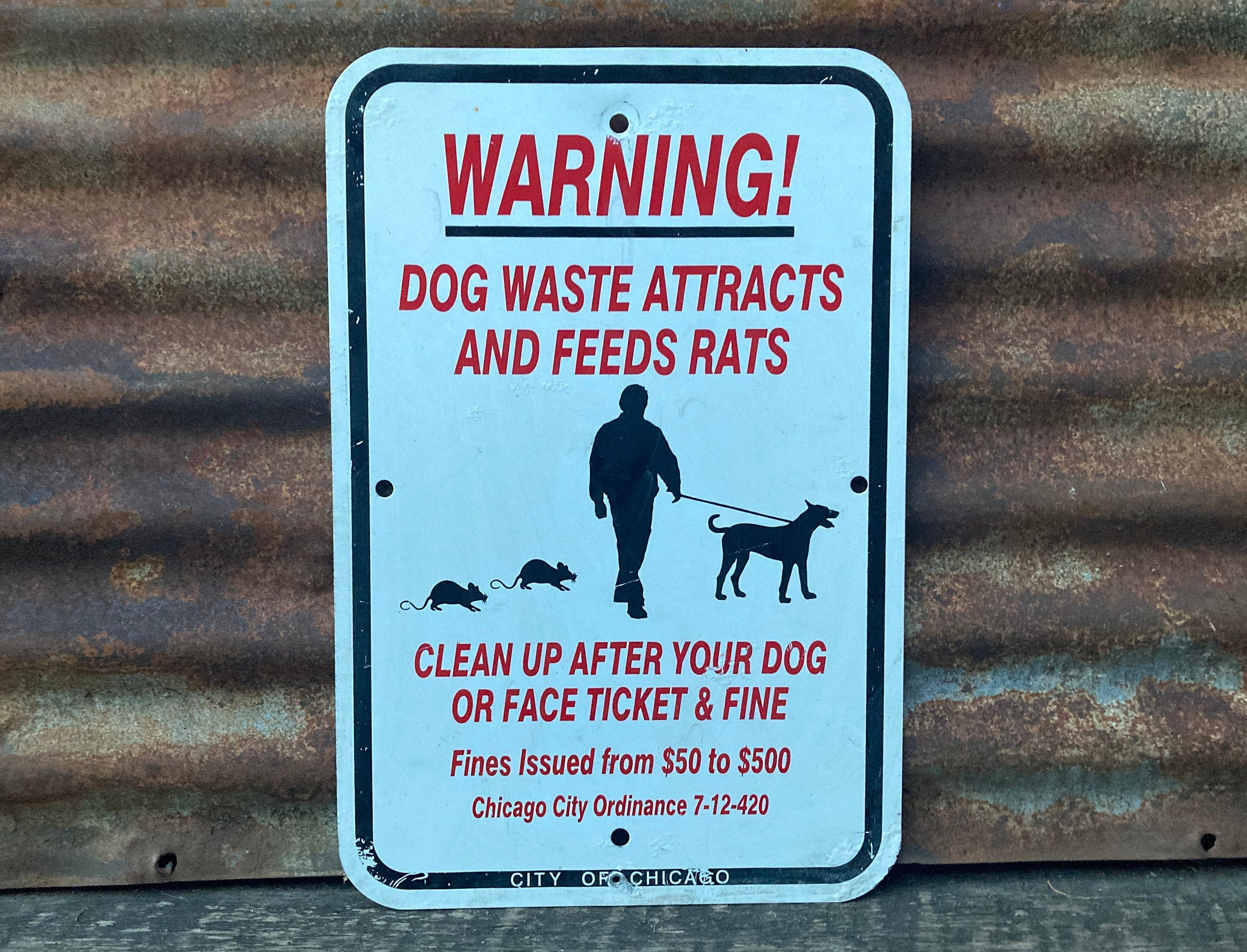 Vintage Metal Sign Warning Dog Waste Attracts and Feeds Rats Sign