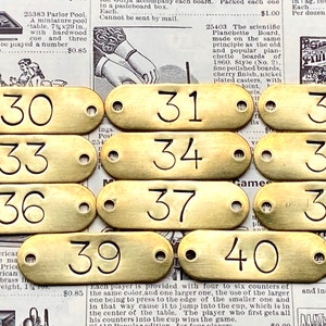 Choice Of Number Tags 30, 31, 32, 33, 34, 35, 36, 37, 38, 39, 40 Tags Brass Locker Tags Drawer Tags Numbered Furniture Tags Restoration Tag image 1