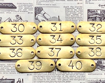 Choice Of Number Tags 30, 31, 32, 33, 34, 35, 36, 37, 38, 39, 40 Tags Brass Locker Tags Drawer Tags Numbered Furniture Tags Restoration Tag
