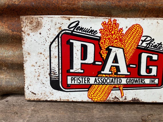 Authentic Vintage Metal Sign PAG Seeds Sign Pfister Growers Feed