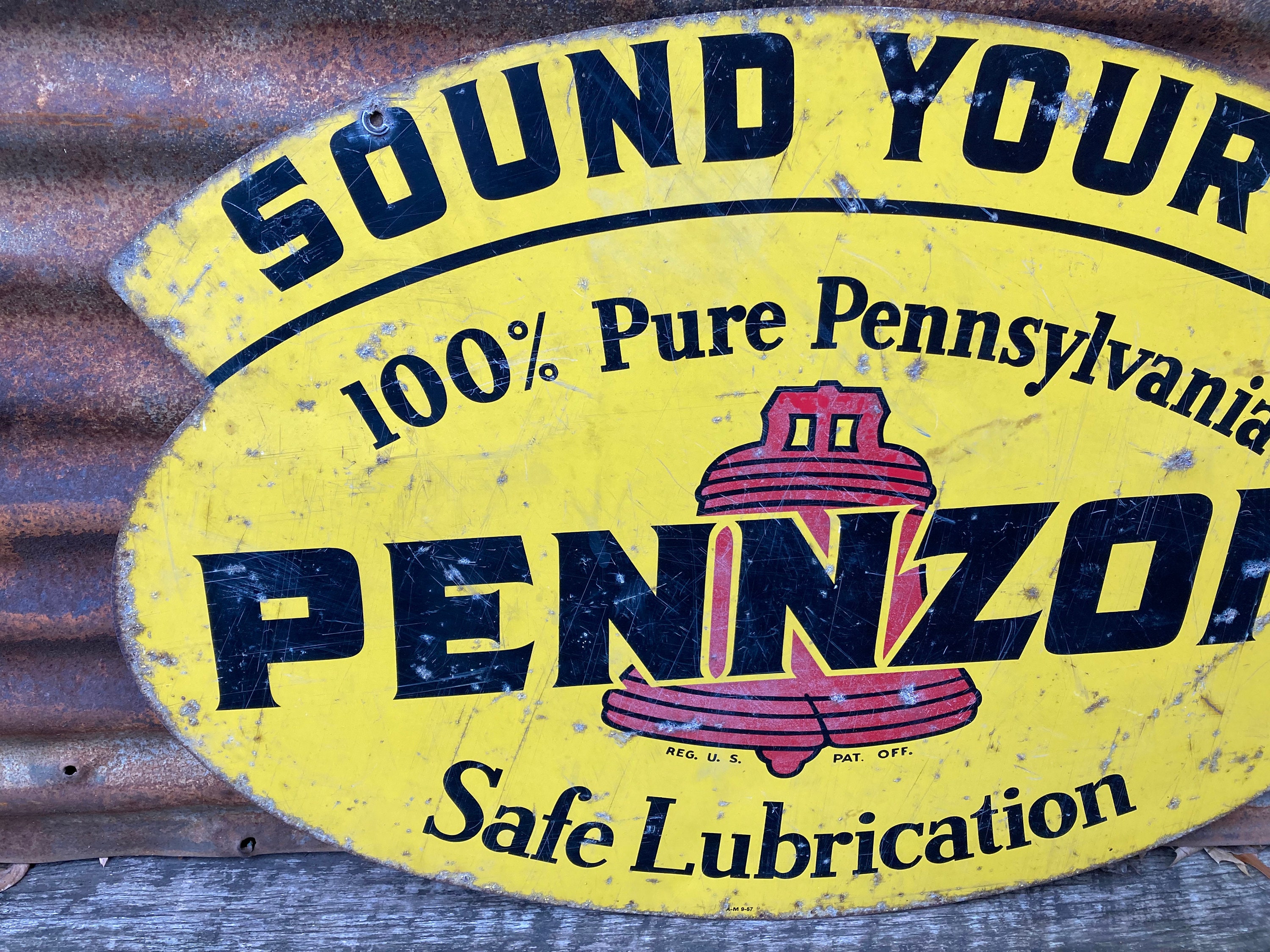 Original Vintage Pennzoil Sign Double Sided Metal Sign Lubricants