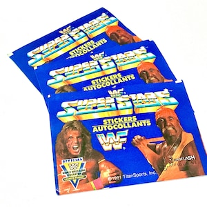 WWF Wrestling Cards Vintage Sticker Album Cards 1991 WWE World Wrestling Entertainment Titan Collections 6 Cards per Pack Hulk Hogan Wrapper