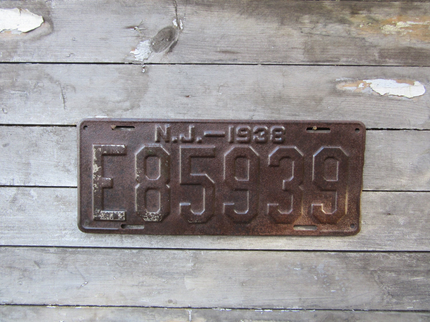 Antique License Plate New Jersey NJ Vintage 1938 Rusted Rusty | Etsy