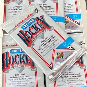 Original Vintage Hockey Cards Upper Deck 1991 1992 NHL Pack Of Cards Unopened Pack of Cards 90s Foil Pack 1980s 1990s Nostalgic