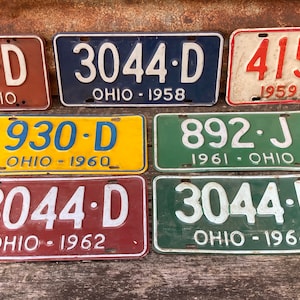 Choice of Ohio License Plate 1957, 1958, 1959, 1960, 1961, 1962, 1964 Vintage Antique License Plate Vehicle Auto Tags E