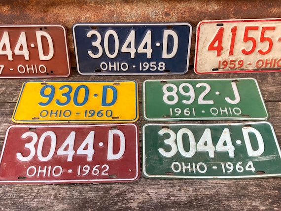 Choice of Ohio License Plate 1957, 1958, 1959, 1960, 1961, 1962
