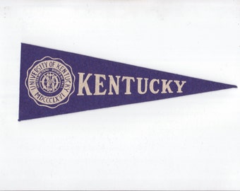 Vintage College Pennant Kentucky University 10 Inch Blue vtg Small MINI Felt School Pennant Flag 1940s-1960s Dorm Sports Decor Man Cave