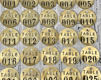 Choice of Tag Number 1-25 Wedding Table Numbers Vintage  Metal Numbered Tags Large 1 1/2 Inch Tag Numbered Tags Keychain Tag Fob Brass Key