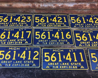 Choice of Michigan License Plate 1967 Vintage License Plate Great Lake State Plate Number Trailer Commercial Tag Metal